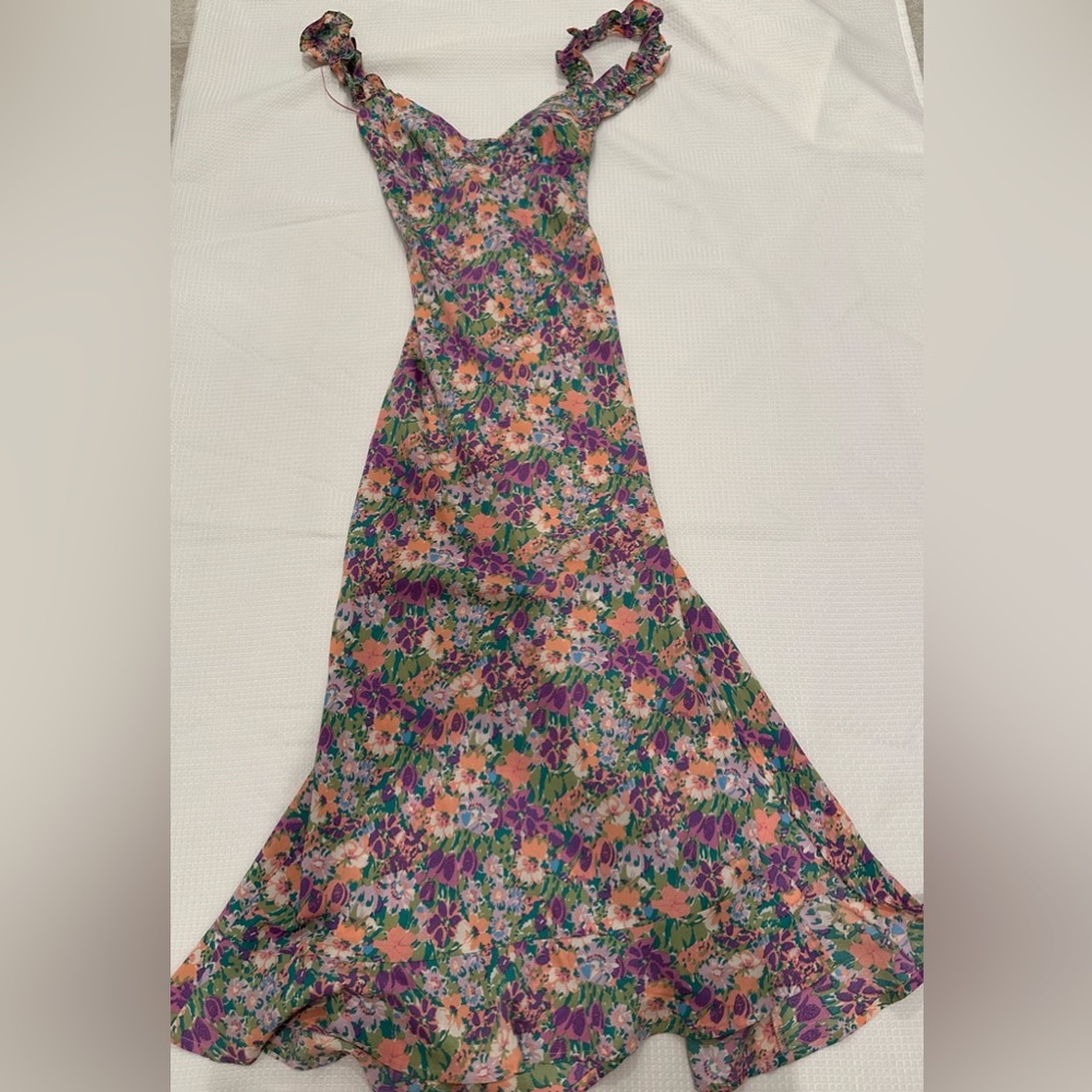 Astr Floral Midi Dress in Purple, Green, Peach